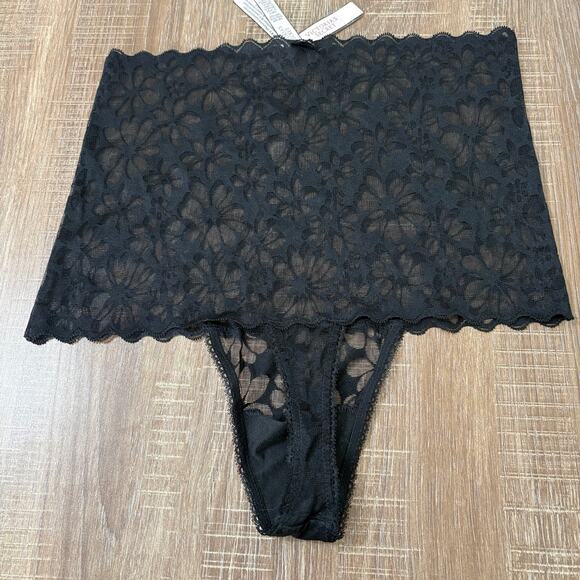 New! Victoria’s Secret Black Lace High Waisted Thong Panties Small - Picture 2 of 3